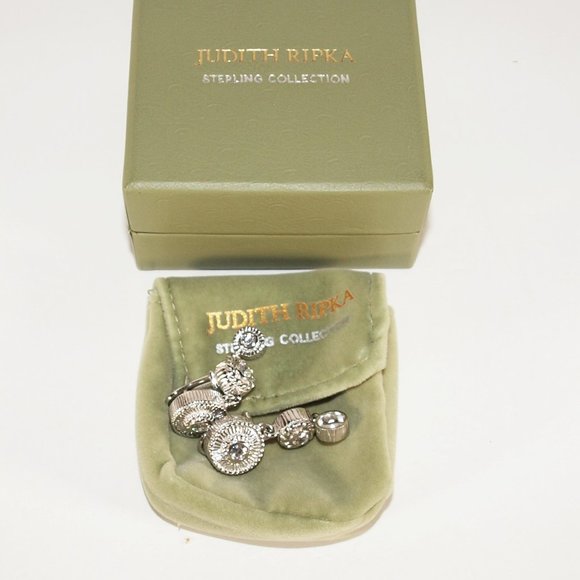 Judith Ripka Dangle Sterling Silver & Diamonique(R) Omega Back Earrings - Picture 2 of 6